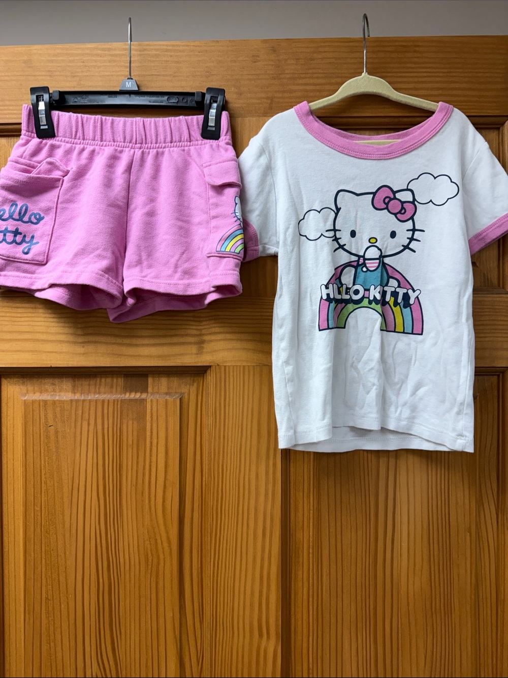 Hello Kitty White & Pink Short Sleeve Pajama Top with Pink Shorts